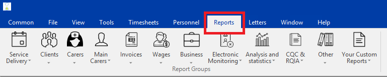 The location of the reports screen